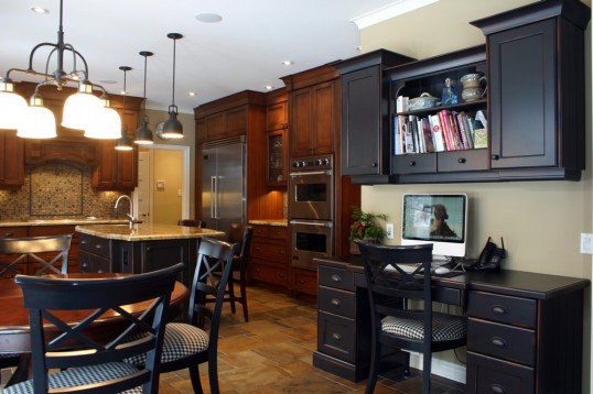 This Kitchen includes Maple with a glazed finish, with a painted island